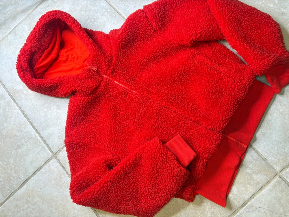 Fabletics Red Sherpa Teddy Full Zip Hoodie Size S